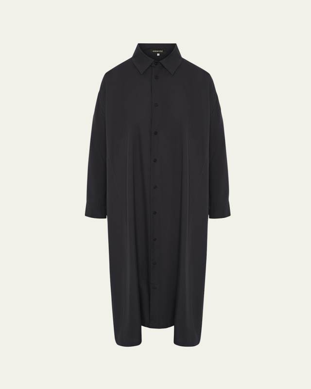 Wide A-Line Midi Shirtdress With Collar